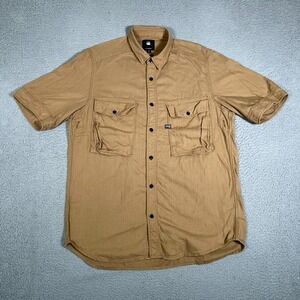 G Star Raw Shirt Mens XL Brown C Straight Long‎ Chambray Cruiser Pockets Logo